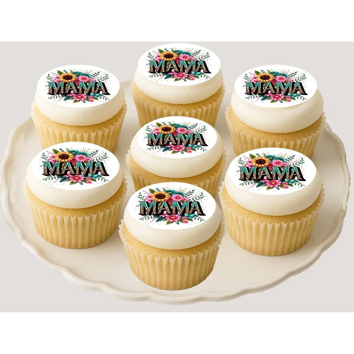 Mother's Day Mama Edible Cookie & Cupcake Toppers – 20 Precut on cupcakes.