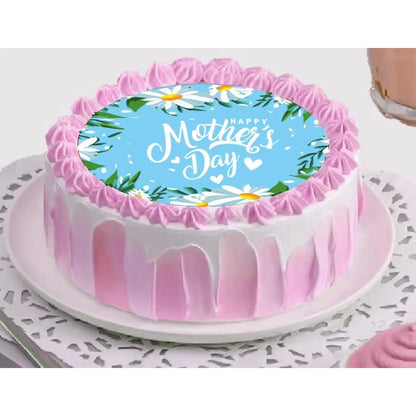 Mother's Day Daisies Edible Icing Cake Topper – 8-Inch Round on a round cake.