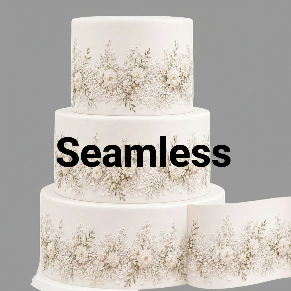 How to apply Lace and Baby’s Breath Wedding Custom Edible Image Cake Wrap – Seamless Icing Sheet - RA Pape