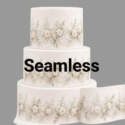 How to apply Lace and Baby’s Breath Wedding Custom Edible Image Cake Wrap – Seamless Icing Sheet - RA Pape