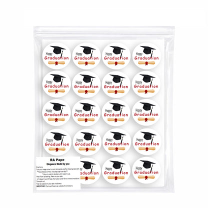 Package of Custom Edible Cookie & Cupcake Topper Graduation Cap and Scroll Design 20 - 2” Precut Icing Sheet - RA Pape