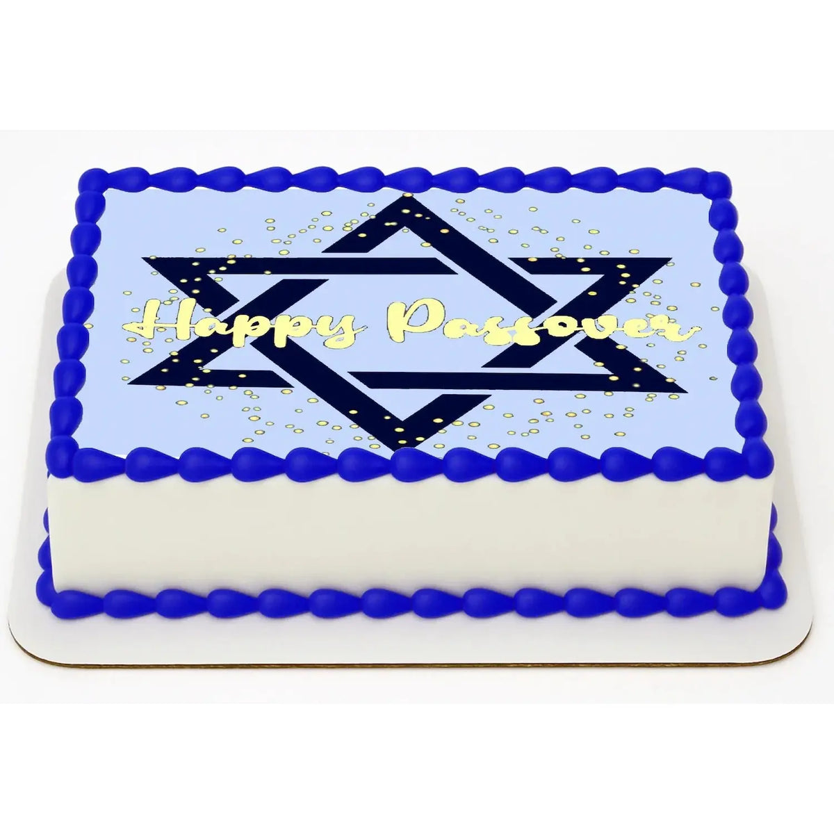 Passover Star of David Edible Icing Sheet Cake Topper shown on a frosted sheet cake.