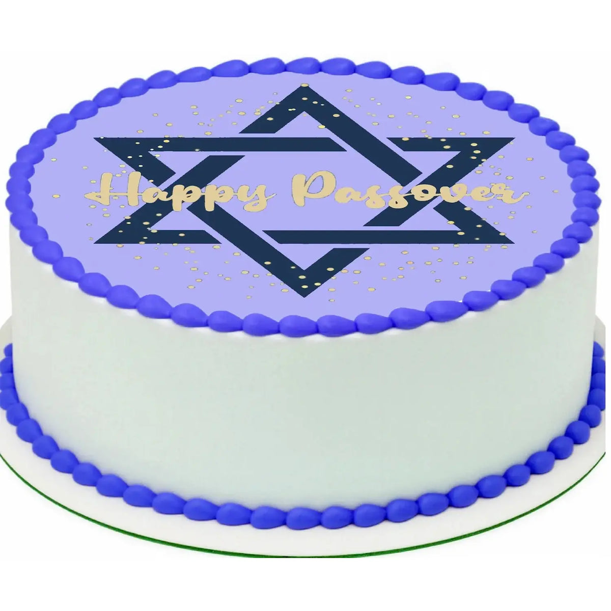 Passover Star of David Edible Icing Cake Topper – 8-Inch Round shown on a round frosted cake.