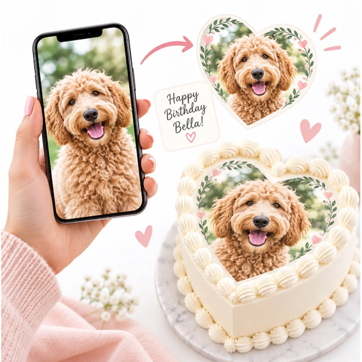 Multiple sizes of precut heart edible frosting sheets for personalized birthday and wedding cakes