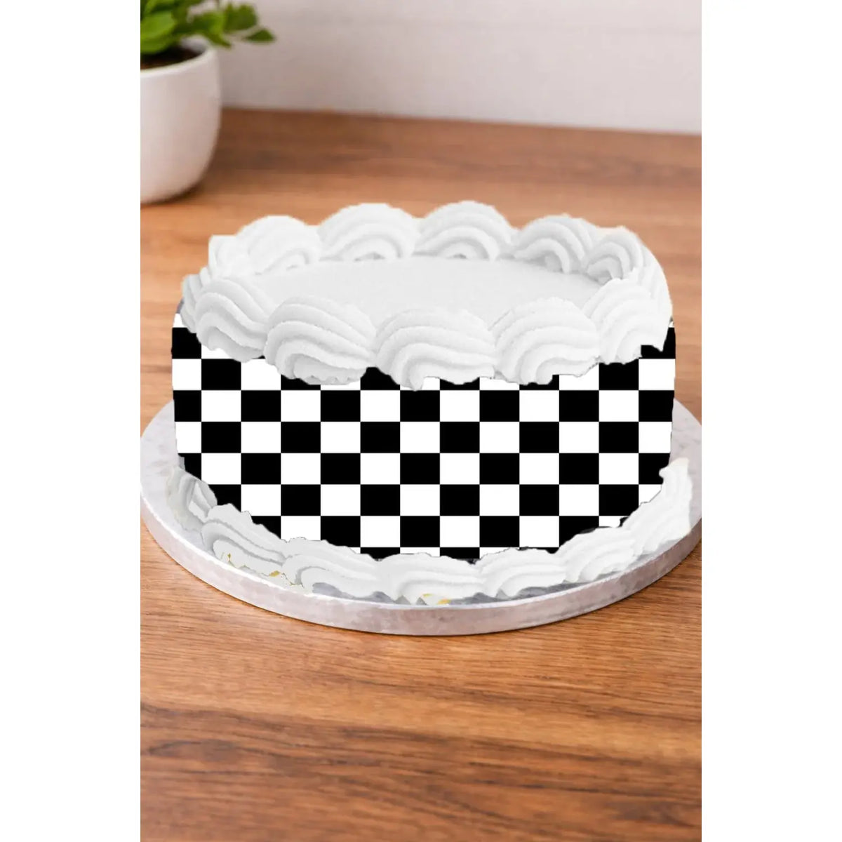 Racing Tire & Checkered Flag Checkered Flag seamless edible icing cake wrap | RA Pape