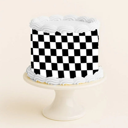 Racing Tire & Checkered Flag Checkered Flag seamless edible icing cake wrap alternate view 2 | RA Pape