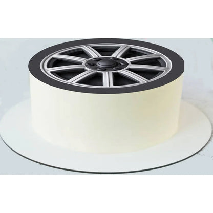 Racing Tire & Checkered Flag Hub Cap edible icing cake topper design | RA Pape