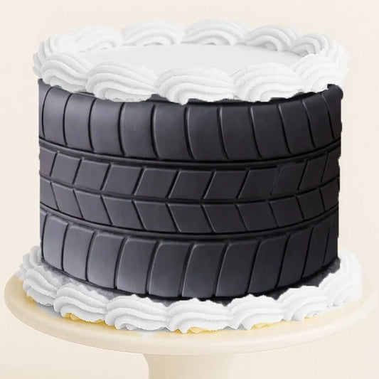 Racing Tire & Checkered Flag featured seamless edible icing cake wrap | RA Pape