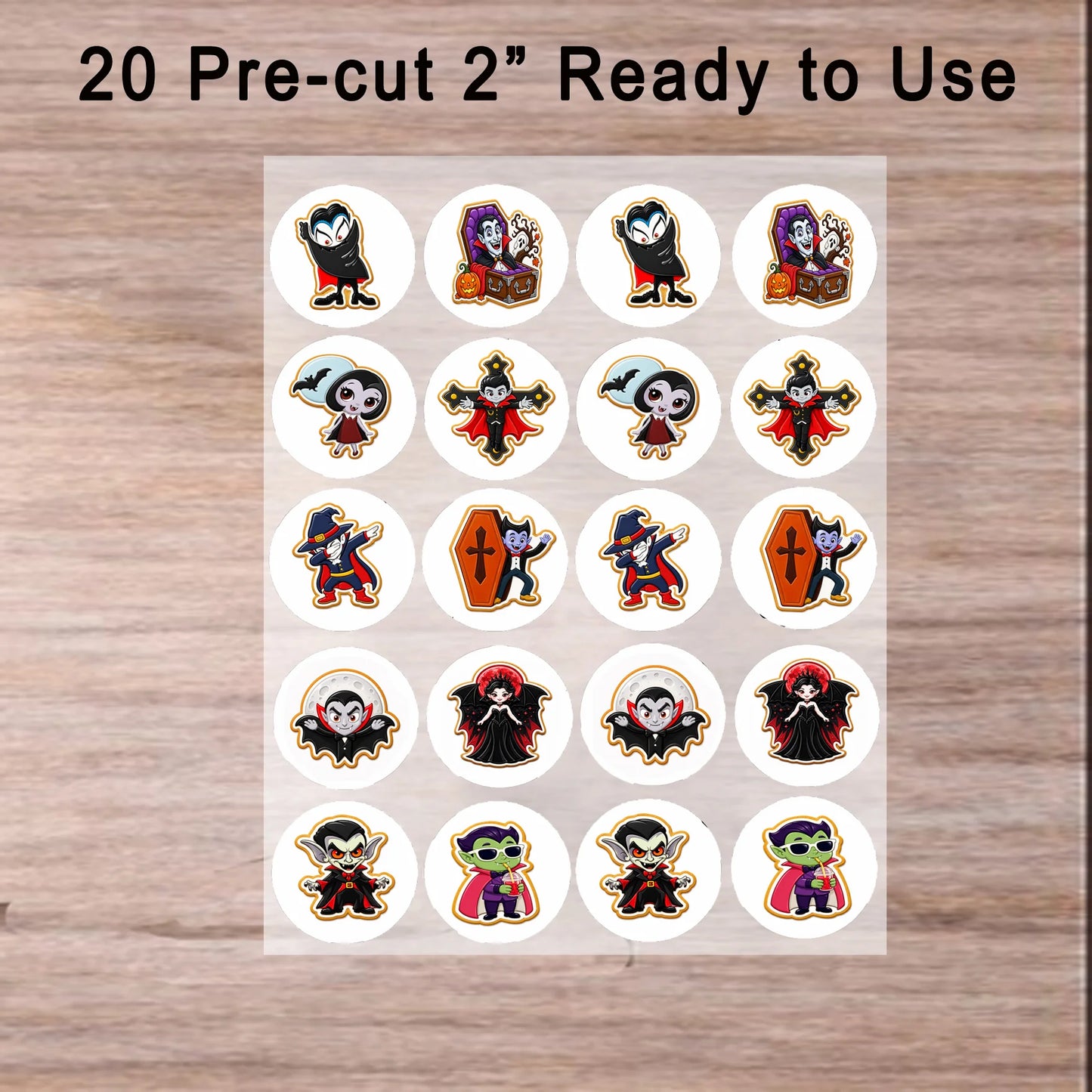 Ready to use Halloween Edible Image Cookie & Cupcake Topper Vampires Night Out-20- 2" Precut Icing Sheet- RA Pape no tools needed