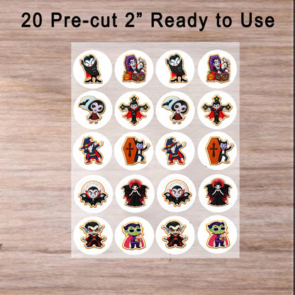 Ready to use Halloween Edible Image Cookie & Cupcake Topper Vampires Night Out-20- 2" Precut Icing Sheet- RA Pape no tools needed