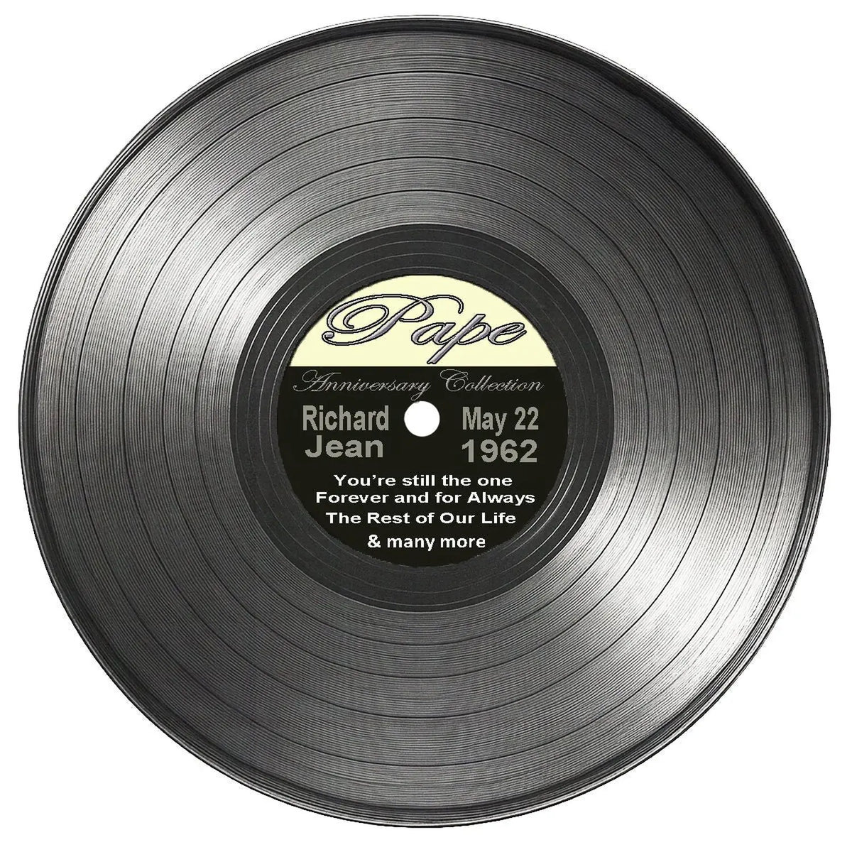 Personalized Vinyl Record Edible Icing Cake Topper – 8-Inch Round record-shaped topper design.