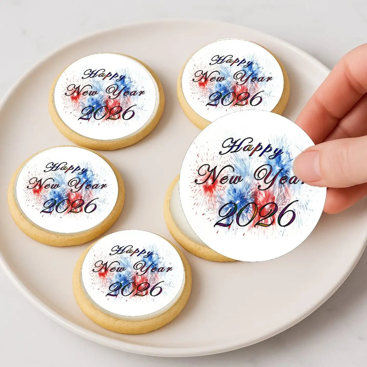 Red, White & Blue Fireworks Edible Cookie & Cupcake Toppers – 20 Precut on decorated cookies.