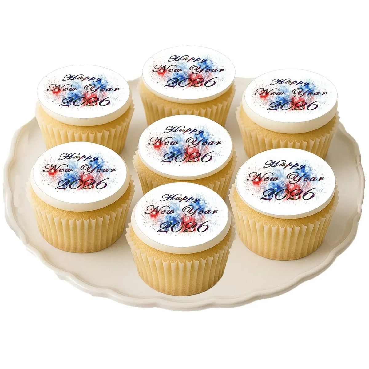 Red, White & Blue Fireworks Edible Cookie & Cupcake Toppers – 20 Precut on decorated cupcakes.