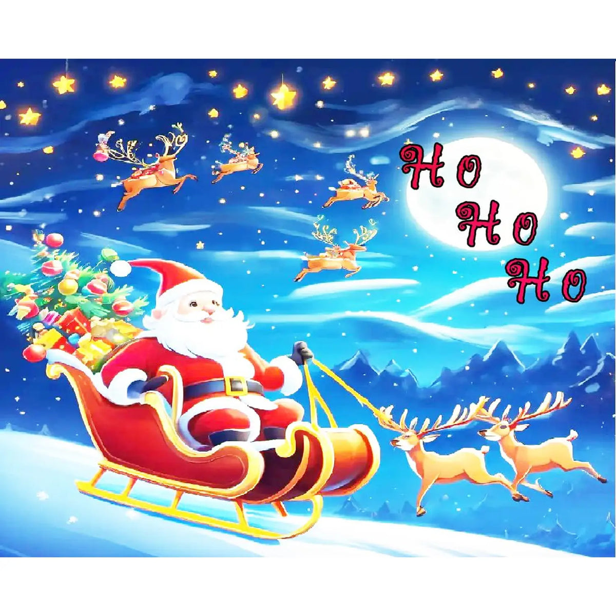 Santa's Sleigh Christmas edible icing sheet cake topper design.