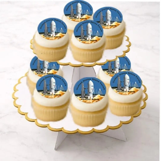 Space Force Semper Supra Edible Cookie & Cupcake Toppers – 20 Precut on cupcakes.
