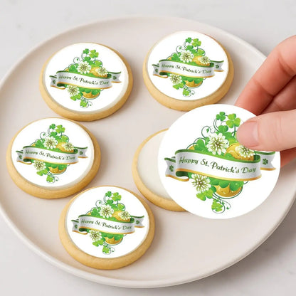 St. Patrick's Day edible icing cookie and cupcake toppers with St. Patrick's Day bouquet, on cookies.