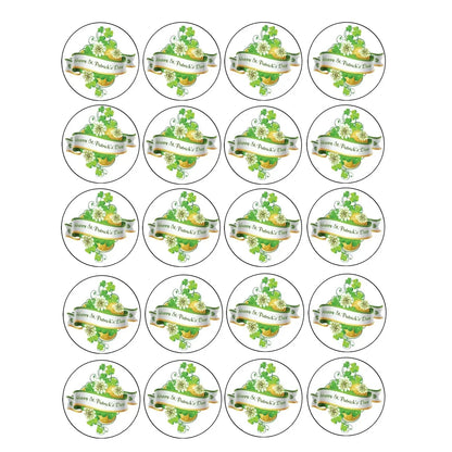 St. Patrick's Day edible icing cookie and cupcake toppers with St. Patrick's Day bouquet, sheet of 20 designs.