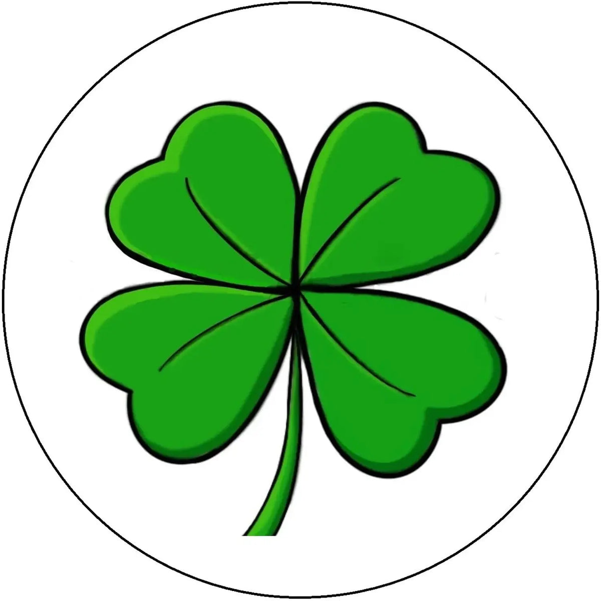 St. Patrick's Day edible icing cake topper with four-leaf clover, round design.