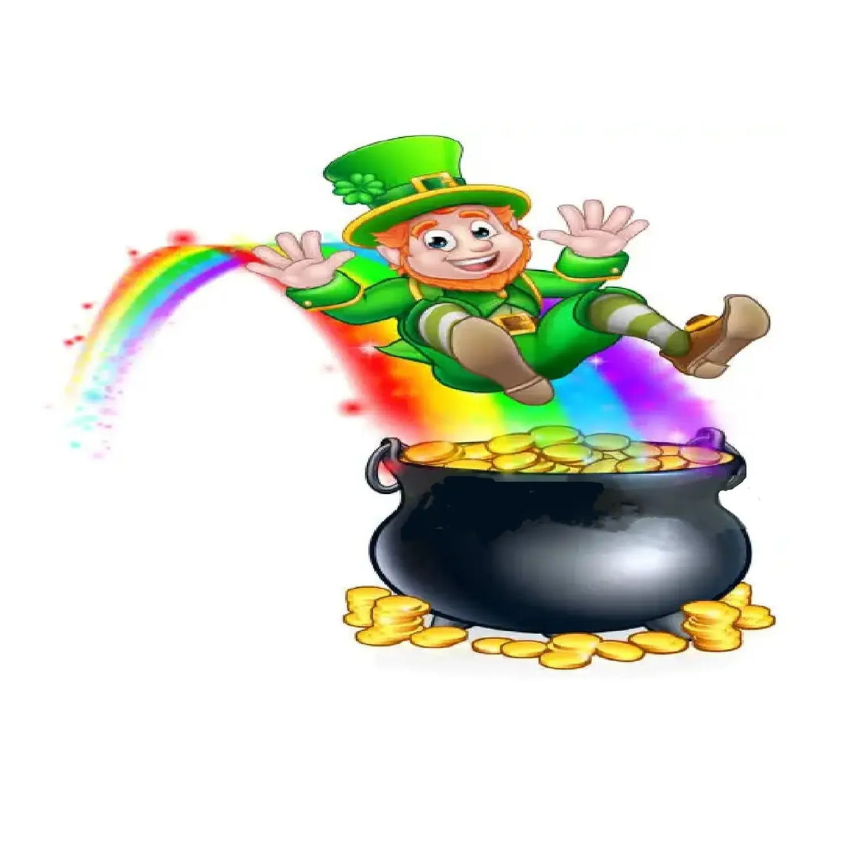 St. Patrick's Day edible icing cake topper with leprechaun and pot of gold, sheet design.