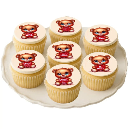 Sweet Valentine Teddy Valentine's Day Edible Cookie & Cupcake Toppers – 20 Precut, on cupcakes.