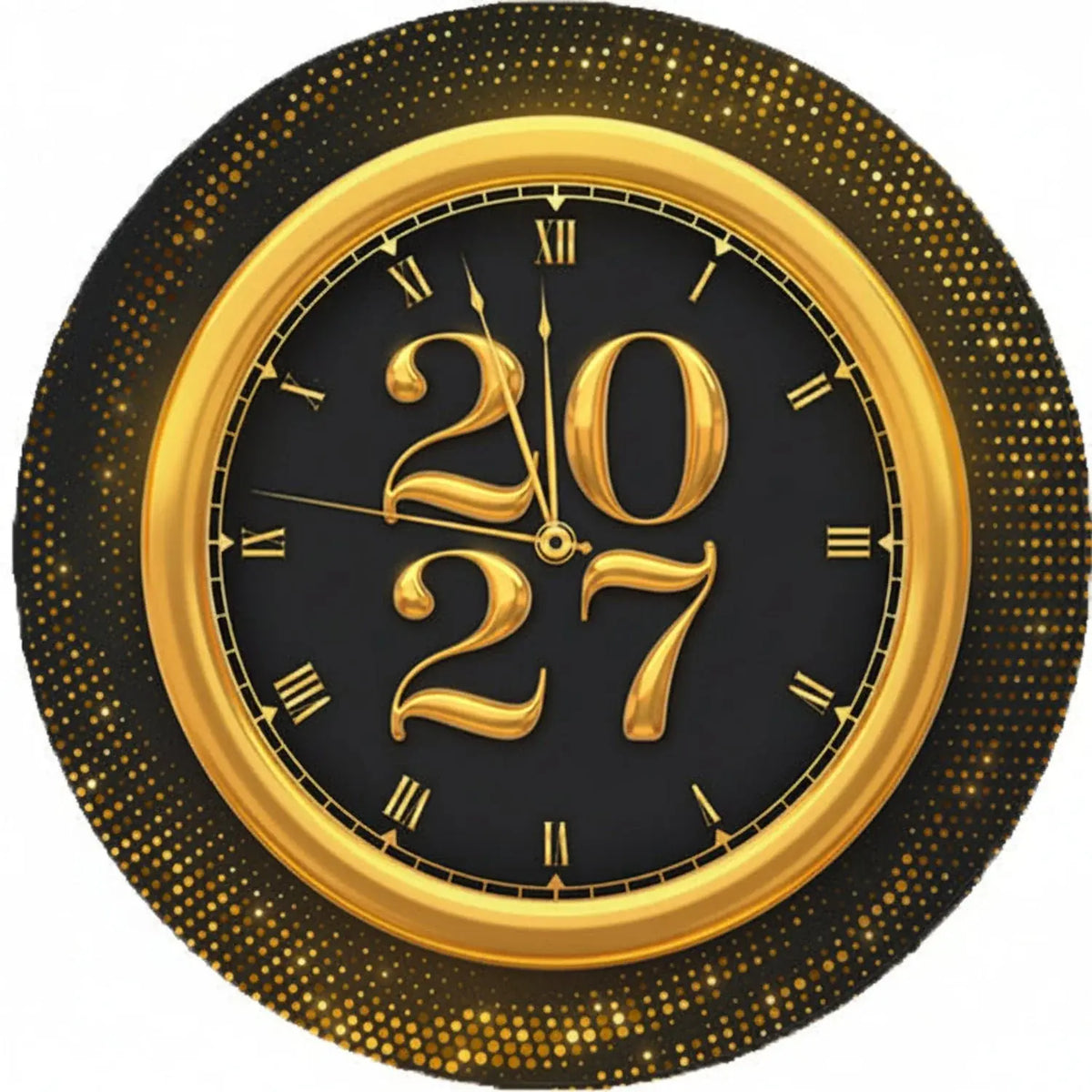 New Year's Edible Icing Cake Topper – Timeless Gold 8" Round round topper design.