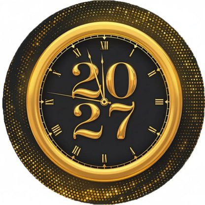 New Year's Edible Icing Cake Topper – Timeless Gold 8" Round round topper design.