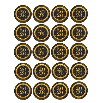 New Year's Edible Icing Cookie & Cupcake Toppers – Timeless Gold, 20 Precut 20 precut topper designs.