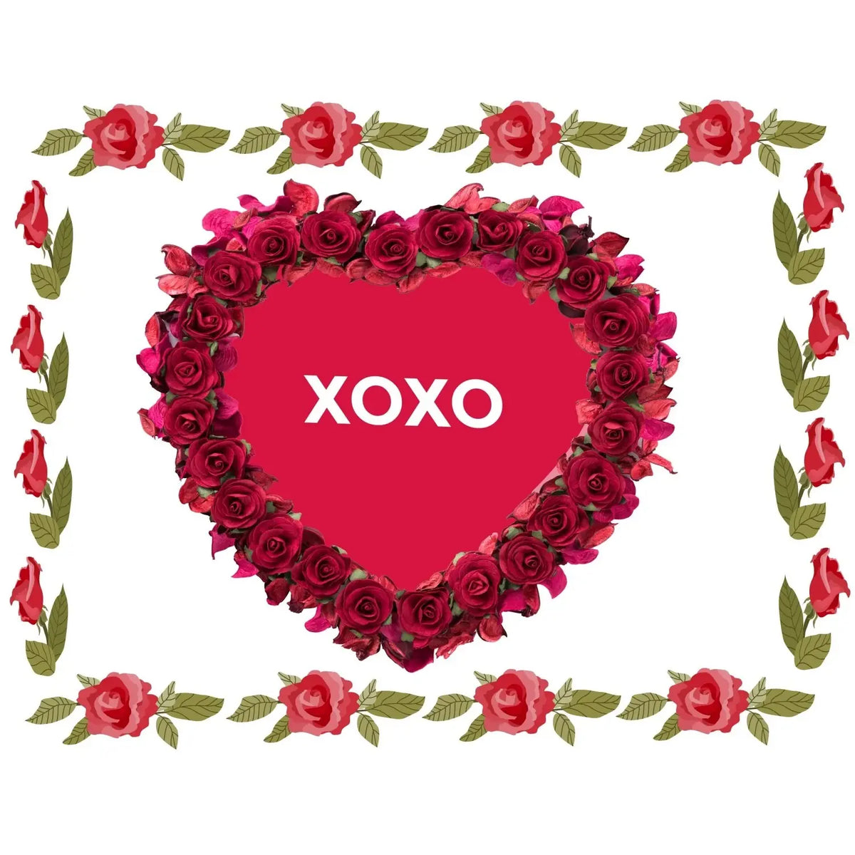 Timeless Rose Heart Valentine's Day Edible Icing Sheet Cake Topper, sheet design with an XOXO rose heart.