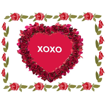 Timeless Rose Heart Valentine's Day Edible Icing Sheet Cake Topper, sheet design with an XOXO rose heart.