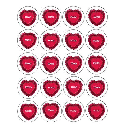 Timeless Rose Hearts Valentine's Day Edible Cookie & Cupcake Toppers – 20 Precut, sheet of 20 round XOXO rose heart designs.