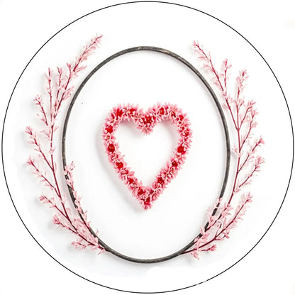Pink Whisper Heart Valentine's Day Edible Icing Cake Topper – 8-Inch Round, round design with a heart and pink branches.