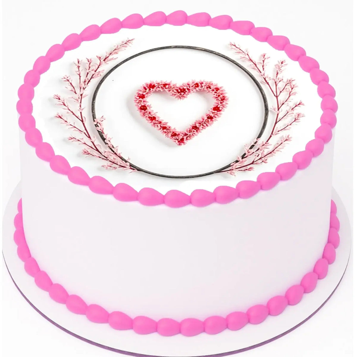 Pink Whisper Heart Valentine's Day Edible Icing Cake Topper – 8-Inch Round, on a pink frosted cake.
