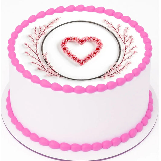Pink Whisper Heart Valentine's Day Edible Icing Cake Topper – 8-Inch Round, on a pink frosted cake.