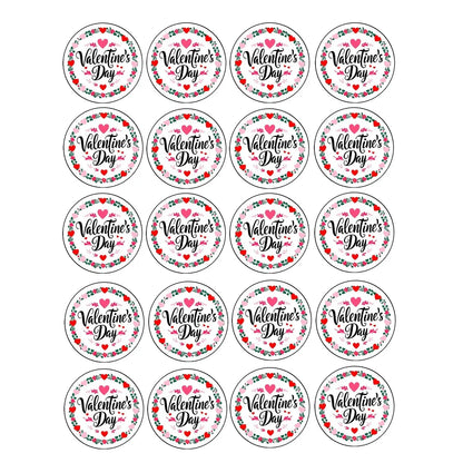 Valentine Wreath Valentine's Day Edible Cookie & Cupcake Toppers – 20 Precut, sheet of 20 Valentine's Day wreath designs.
