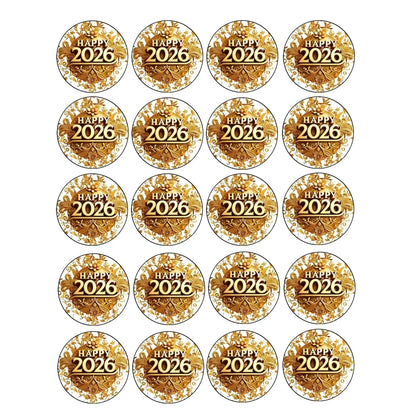 New Year's Edible Icing Cookie & Cupcake Toppers – Vintage Gold, 20 Precut 20 precut topper designs.