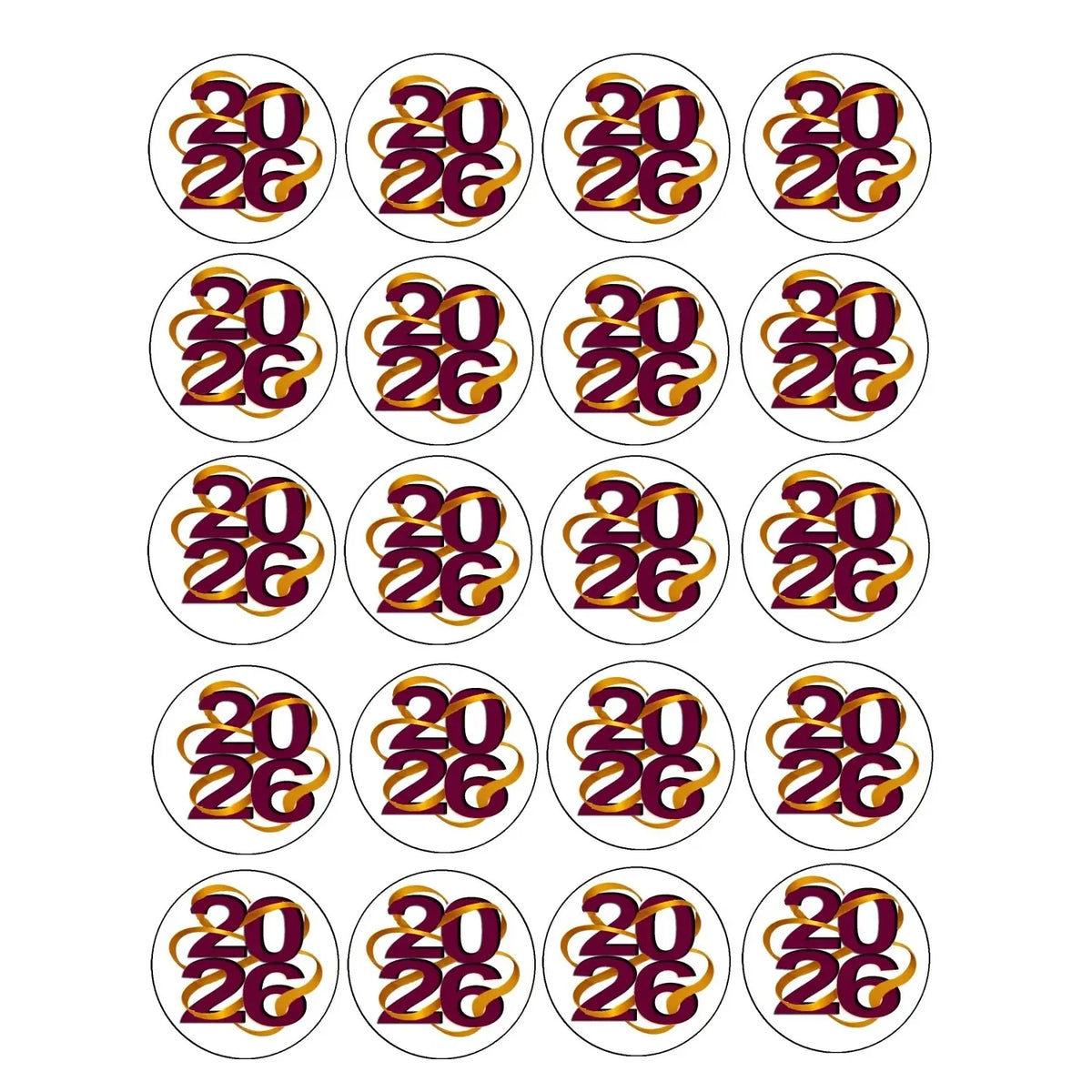 New Year's Edible Icing Cookie & Cupcake Toppers – Winding Ribbon, 20 Precut 20 precut topper designs.